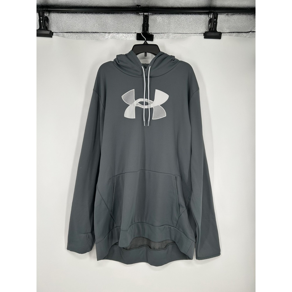 Under Armour Hoodie Sweatshirt Pullover Grey Big Logo Fleece Mens 3XLT 3XL Tall
